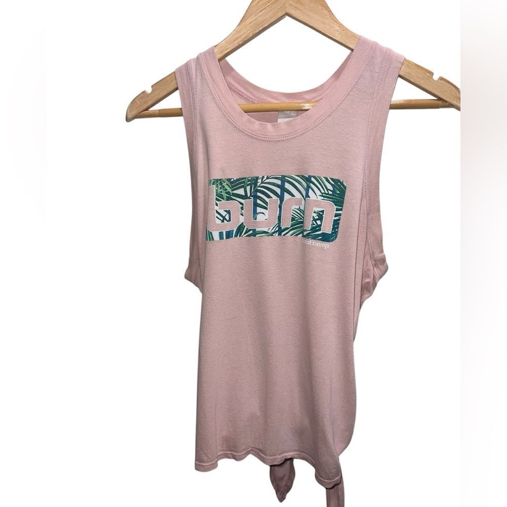 Burn Boot Camp Tie Back Tank Top Women’s Small Pink Burn Logo Palm Print